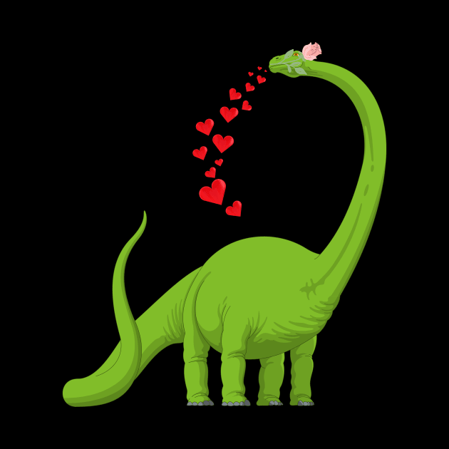 Heart Dinosaur Brachiosaurus Cute Valentine’s Day by Pestach