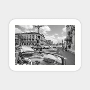 Pink Cadillac, Havana Taxi Ride Black And White Magnet