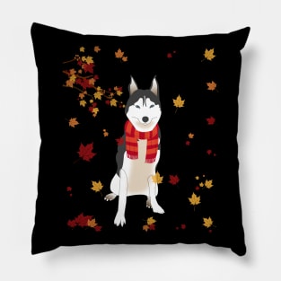 Cute Siberian Husky Dog Autumn Thanksgiving Gifts Pillow