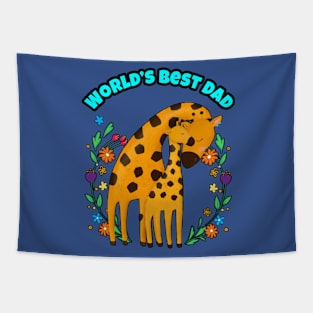 🦒 Father and Child Giraffe, Flowers, World's Best Dad Tapestry