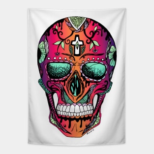 Blue Red Blend Los Muertos Skull Tapestry