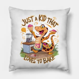 Whimsical Tee With Cake-Baking Snake Pillow