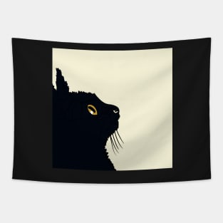 Little black cat looking up Tapestry