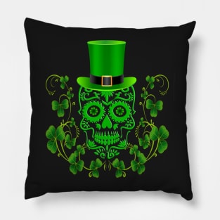 Green Saint Patricks Day Sugar Skull Pillow