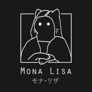 "Mona Lisa" Cute Japanese Minimalist/Simple Cat Design (Black) T-Shirt