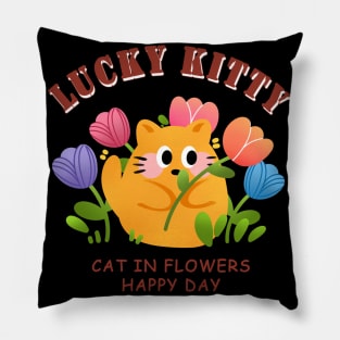 Lucky Kitty, Have A Nice Day, Colroful Flower Pillow