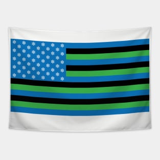 Ski Trail Green Blue Black American Flag Graphic Tapestry