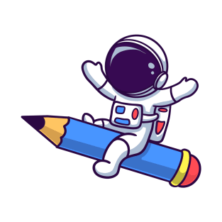 Astronaut Flying With Pencil Rocket T-Shirt