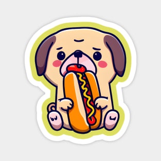 Cute Pug Dog Eating a Hot Dog - Kawaii Pug - Fun Puppy - Look at Those Eyes Magnet