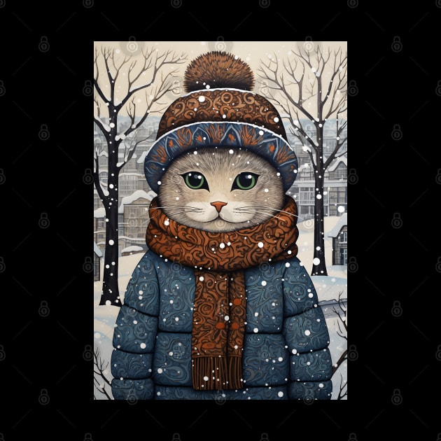 Cat in Hat Funny Christmas Cat Lover Gift by Ai Wanderer