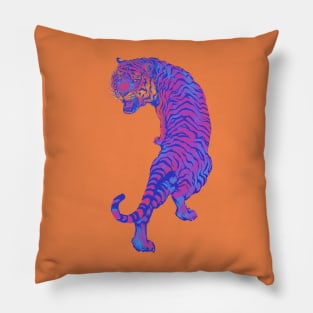 Cyberpunk Neon Pink and Blue Tiger Pillow