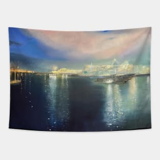 View of the Port of Livorno in the evening Tapestry