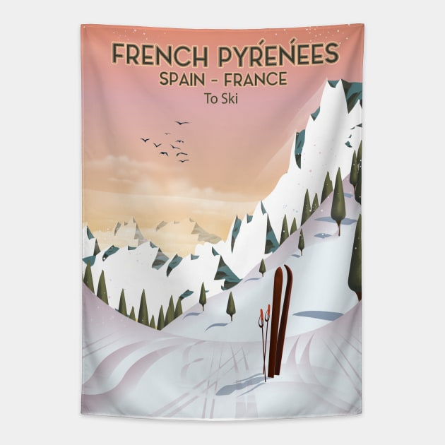 French Pyrénées Ski poster Tapestry by nickemporium1