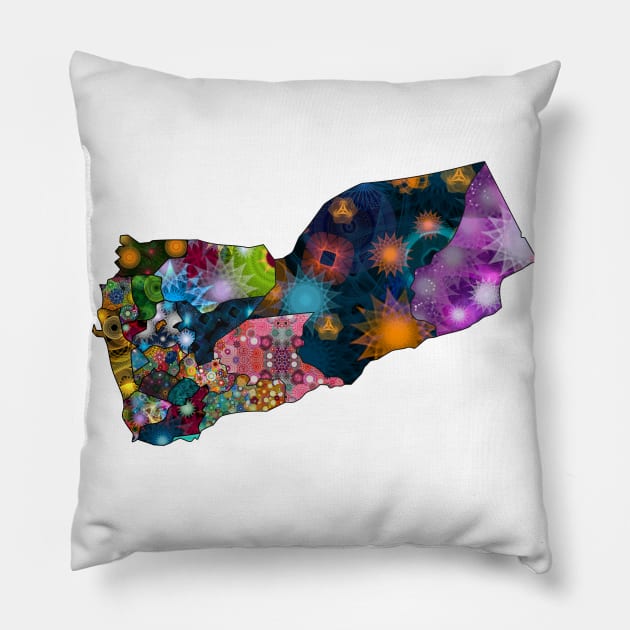 Spirograph Patterned Yemen Governorates Map Pillow by RachelEDesigns