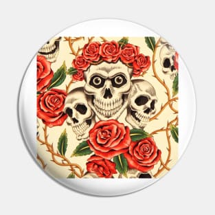 Skull red roses Pin