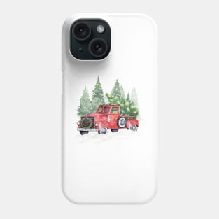 Christmas red truck with Chistmas tree Phone Case