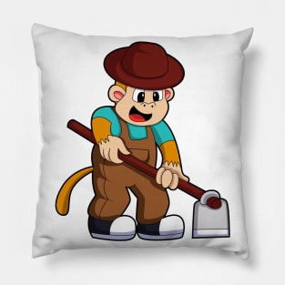 Monkey at Farmer with Rake Pillow