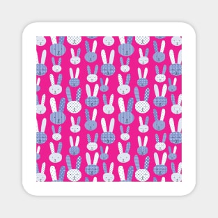 Cute blue doodle bunnies on a pink background. Collage bunny. Blue bunnies on a lime background. Blue rabbit. Babies and children's print Magnet