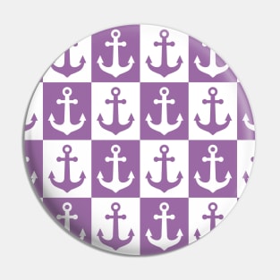 Checkered Ship Anchor Pattern - Purple and White Pin