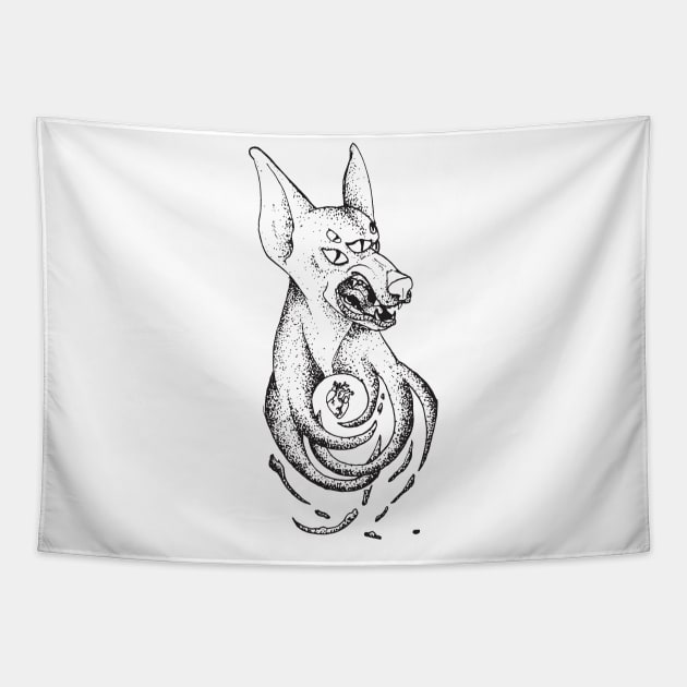 Snarling Doberman Demon Tapestry by CloudWalkerDesigns