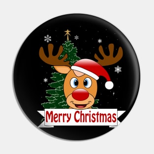 Funny reindeer with red nose - Merry Christmas Pin