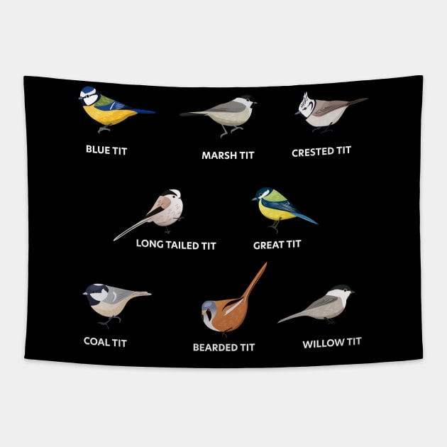 A collection of tit birds | Birding Gift Tapestry by qwertydesigns