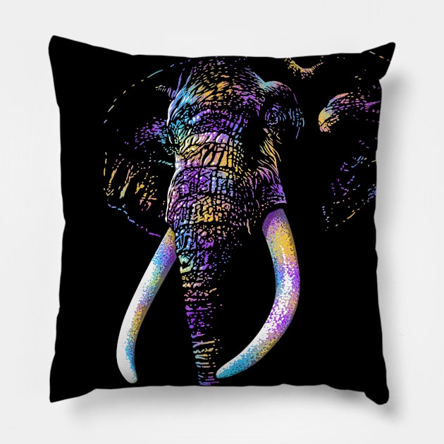 Artistic Colorful African Elephant Pillow by albertocubatas