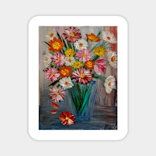 some mixed color carnation in metallic vase Magnet