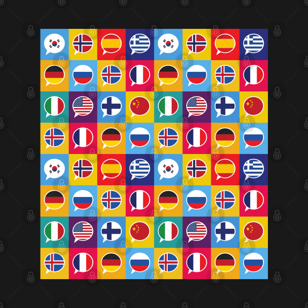Speech Bubbles with Different Countries Flags in Flat Design Style, Seamless Pattern by RubyCollection