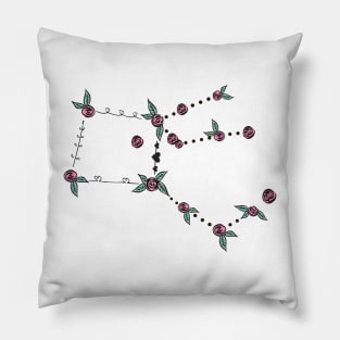 Pegasus Constellation Roses and Hearts Doodle Pillow