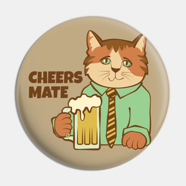 Cheers Mate Cat and Beer Pin by Sue Cervenka