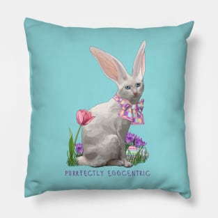 Purrfectly Eggcentic Easter Bunny Kitty Cat Pillow