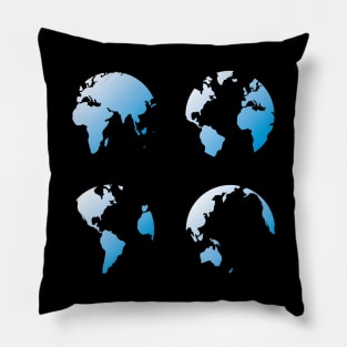 World Map, blue globes. Planet Earth. Pillow