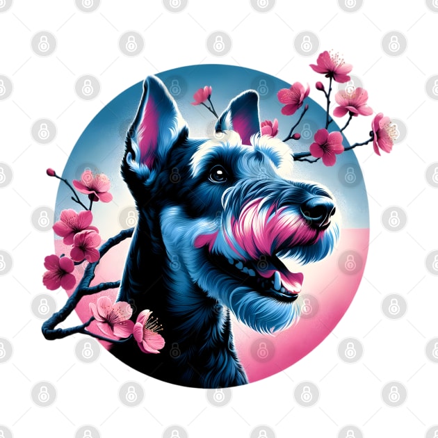 Kerry Blue Terrier Enjoys Spring Cherry Blossoms by ArtRUs