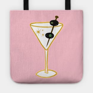 Glam Retro Faux Gold Martini Cocktail Drink Glass With two Black Olives Illustration Tote