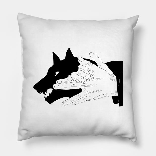 Devine Dog Hand Sign Pillow by RLan