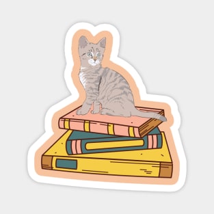 Stack Of Books With A Cat Magnet