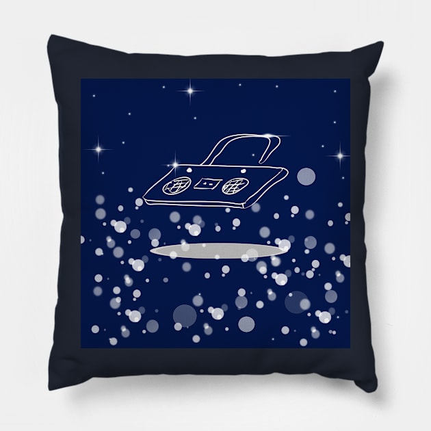 Retro tape recorder, vintage music with dark blue color background Pillow by grafinya