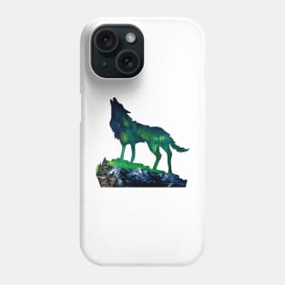 rustic snow mountain landscape wildlife wolf silhouette northern lights aurora Phone Case