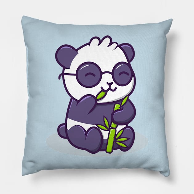 Cute Kawaii Panda Bear Eating Bamboo Pillow by UnluckyDevil