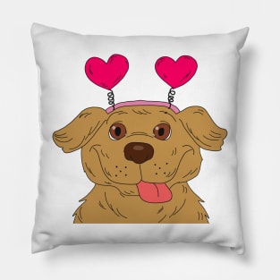 Happy cute brown dog wearing Valentine's heart shape headband Pillow