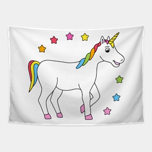 Cute Rainbow Unicorn with stars Tapestry