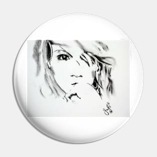 Charcoal Girl on Canvas Pin