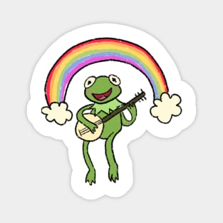 frog with banjo under rainbow Magnet