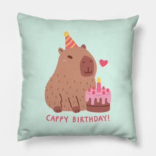 Cute Capybara And Cake, Happy Cappy Birthday Pillow