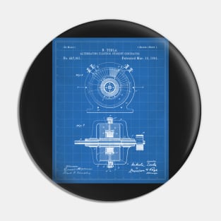 Tesla Generator Patent - Electrician Maker Workshop Art - Blueprint Pin