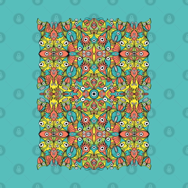 Odd funny creatures multiplying in a symmetrical pattern design by zooco