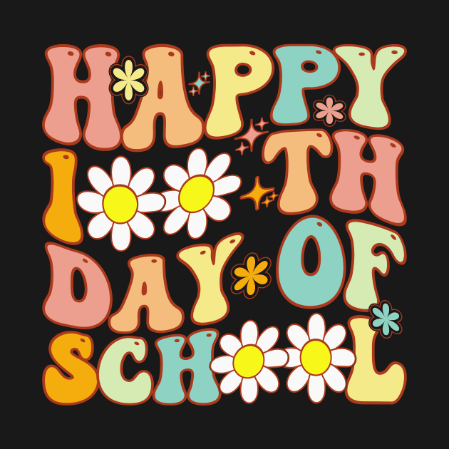 Teacher Kids Retro Groovy 100 Days Happy 100th Day Of School by Merchby Khaled