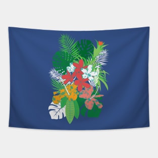 Tropical Flowers Palm Leaves Tapestry