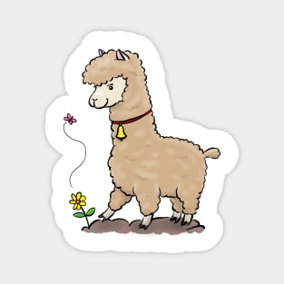 Cute alpaca and butterfly cartoon illustration Magnet